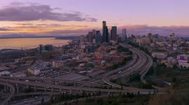 Over Seattle Traffic Interchange at Rush Hour Drone Video 4K