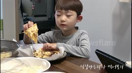 Kids eat their own pizza