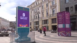 Countdown clock shows zero days till start of Euro 2020 at Palace square in St Petersburg, Russia