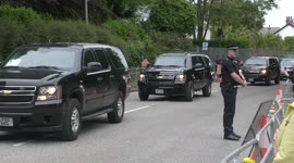 President Biden's motorcade passes along Cornish street in Carbis Bay, near St Ives