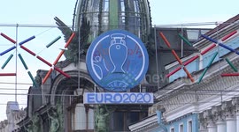 Nevskiy Prospect is decorated with neon lights for UEFA EURO 2020, St Petersburg, Russia