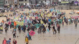 G7 St Ives Extinction Rebellion climate change protest for G7 leaders at Carbis Bay.