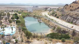 Aerial landscape of the wetland of La Sauceda Hermosillo, Mexico ... lake. Lower the water level. Drought endangers the wetland. begins to dry out putting the Habitat at risk for various species