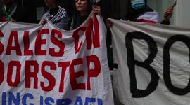 Free Palestine Activists Protest Outside HSBC Bank. In Manchester, England