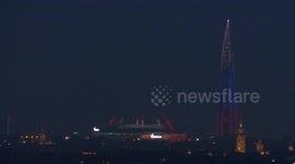 Gazprom Arena coloured in Belgium flag as they won the match with Russia 3:0, St Petersburg, Russia
