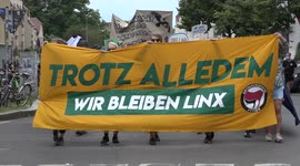 Far-left activists hold an anti-repression and police demo in the German city of Leipzig