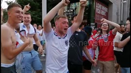 England football fans celebrate after a win at Wembley Stadium Euros 2020 opening game