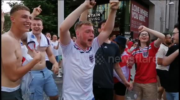 England football fans celebrate after a win at Wembley Stadium Euros 2020 opening game