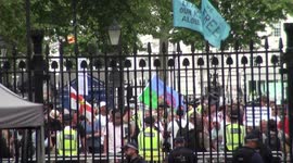 Anti-lockdown protesters stage a demonstration outside Downing Street ahead of delay announcement