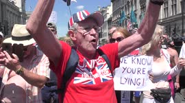 Protester outside Downing Street falsely expresses dangers of vaccine