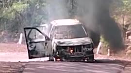 Panic ensues among passengers as moving car catches on fire in central India