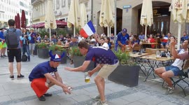French fans gathering together in Munich's center cheering ahead of their team game