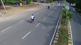 Biker rams into pedestrian crossing road in southern India