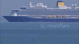 Saga cruise ship 'Spirit of Discovery' seen off Sheerness returning to Tilbury, UK