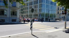 President Vladimir Putin's convoy arrives at the Geneva summit