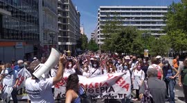 Teachers protest at Syntagma square in Athens, Greece