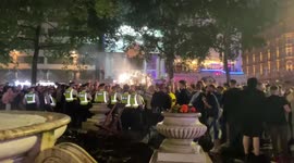 Scotland fans “the tartan army” celebrate in Leicester Square night before England VS Scotland Euros Match