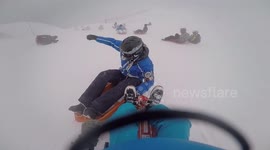 Extreme sledging at Flaine ski resort in the Alps