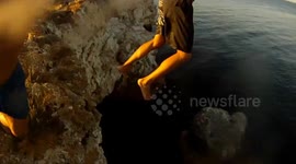 16 meter Free Fall Into The Sea With Head Mounted Go Pro