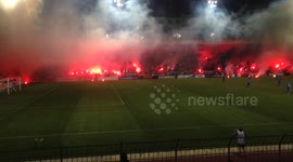Fans at Bulgarian cup final light up stadium with flares
