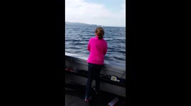 Killer whale surprises girl on fishing trip