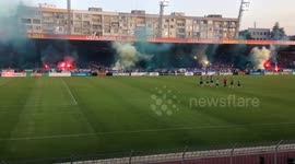 Fans throw flares during Bulgarian Cup match