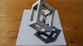 Cool 3D freehand drawing of a cube