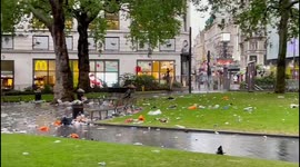 London's Leicester Square left like rubbish tip after Scotland fans partied the night away ahead of England clash
