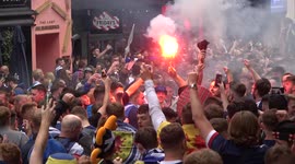 Thousands of Scots gather in Leicester Square, London, for pre-match party