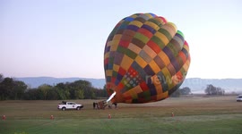 Hot air ballon getting filled up and ready for flight