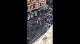 Bird's eye view of Tartan Army on the march In Leicester Square