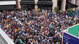 Despite pandemic, thousands of Scotland fans gather in close proximity in London's Leicester Square ahead of match with England