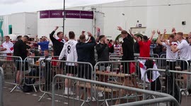 Fans Arrive, Chant & Give Their Predictions Ahead Of The Euros 2020 Game. England Vs Scotland At '4TheFans Fan Park' In Manchester