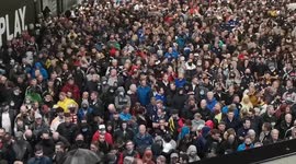 Massed Scotland fans sing as they depart Wembley Stadium after Euro2020 match