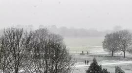 Snow by Clapham Common London, winter 2021. Beautiful rare Christmas Postcard Scene of white winter in South London.