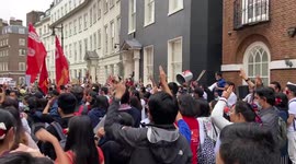 Protesters outside the Myanmar Embassy in London on Aung San Suu Kyi’s birthday