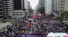 Aerial view of massive protest against Bolsonaro as COVID-19 deaths surpass 500,000 in Brazil