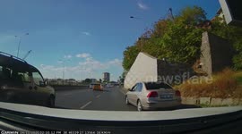 Impatient driver jumping onto the road.