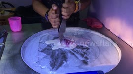 Making Ice Cream rolls on Koh Phi Phi Island Thailand Krabi