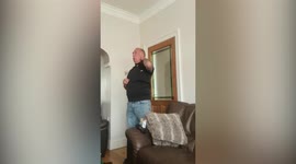 Hilarious moment a silly husband tries on their dog's new shock collar - and gets zapped!