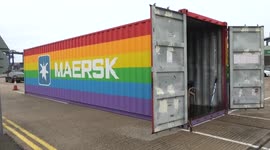 Maersk Line's Rainbox Container arrives in the UK on its world journey, 21 June 2021