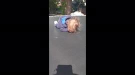 Baby ecSTATIC with hair-raising first experience on a trampoline