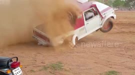 Car flips multiple times after loose tyre detaches in central India