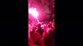 Danish fans celebrate wildly in Copenhagen after 4-1 win against Russia
