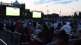 England fans celebrate what they thought was the second goal against Czech Republic. Before it being disallowed by VAR