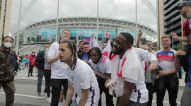 Krept and Konan sing Englands Official EURO 2020 Anthem 'OLE (We Are England 21)' outside Wembley Stadium