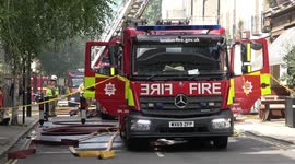 Ten fire engines and around 70 firefighters tackle a fire at Guy Ritchie's pub on Conway Street in Fitzrovia, London