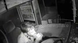 Shocking moment stone thrown at moving bus causes terrifying crash