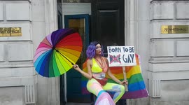 LGBT+ campaigners deliver petition to the Cabinet Office urging UK government to ban gay conversion therapy.