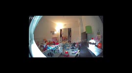 Sneaky 3-year-old pretends to clean her room but is really on iPad